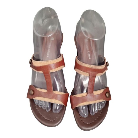 Etienne Aigner Diablo Slip On Sandals Brown Leather Heels Open Toe Stud Size 7M - Picture 2 of 15